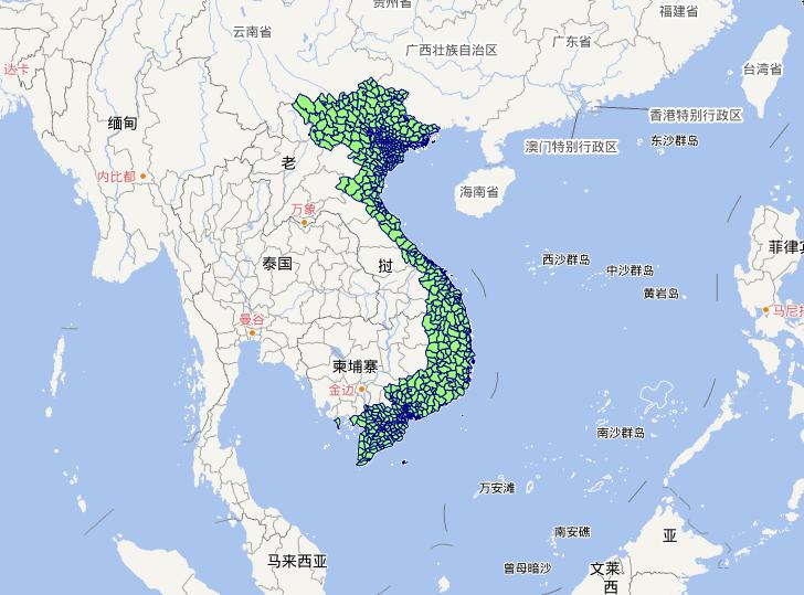 Online map of Vietnamese level  3 administrative boundaries