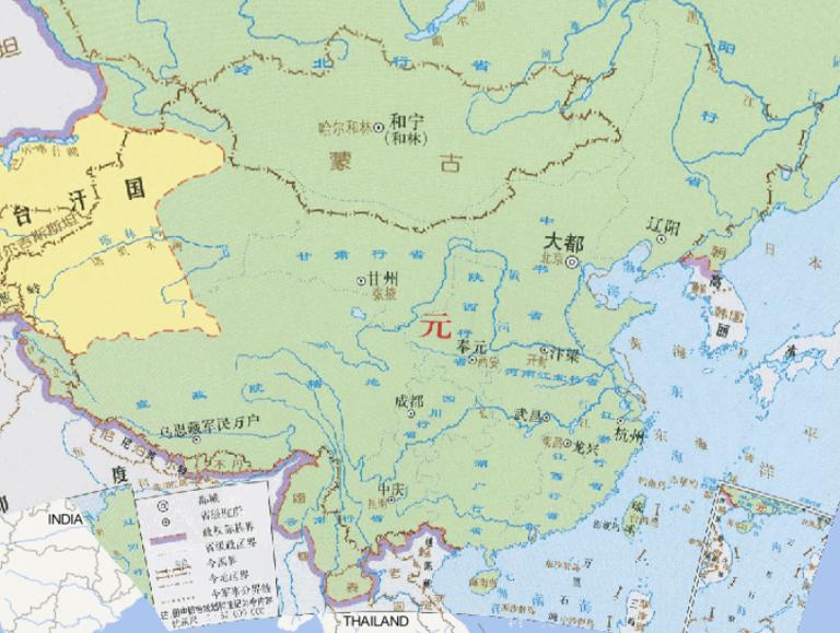 Online historical map of China in the Yuan Dynasty in 1330