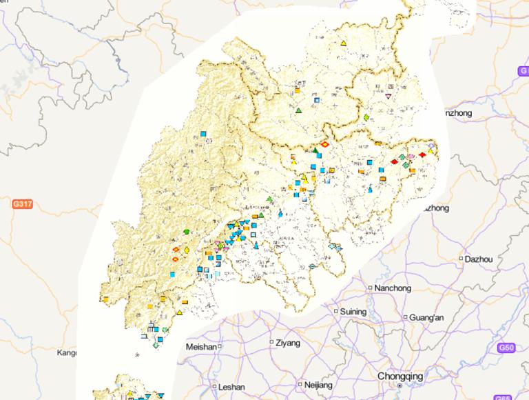 Online map of non-metallic mineral resources in Wenchuan disaster area in China