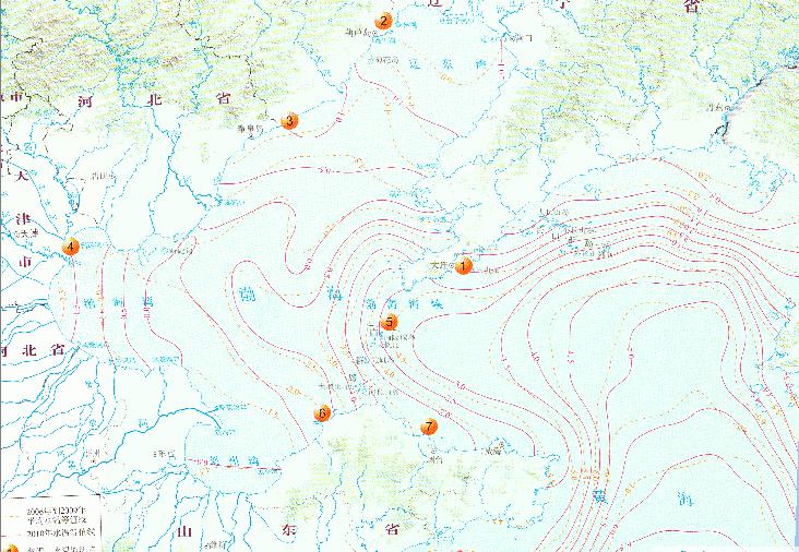 The perennial water temperature online map of the sea ice disaster in the north of the Bohai Sea and the Huanghai Sea(2010)