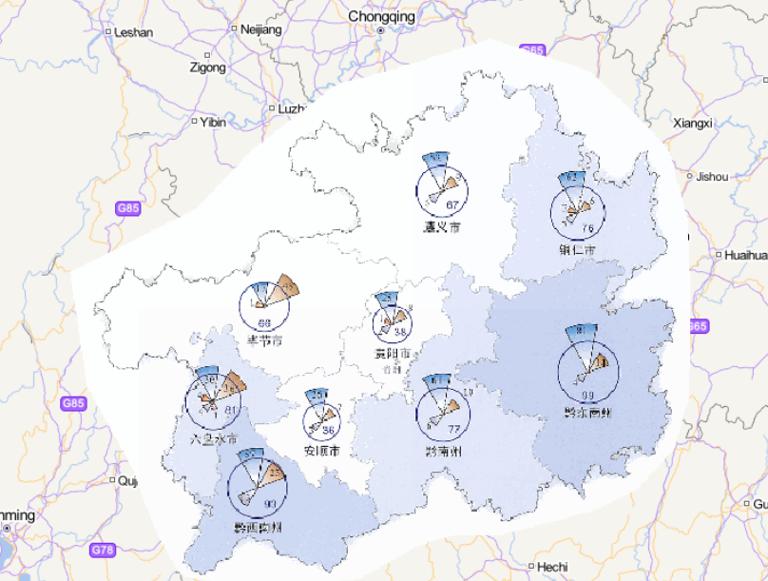 Online map of disaster frequency distribution by disaster type in Guizhou Province in 2014