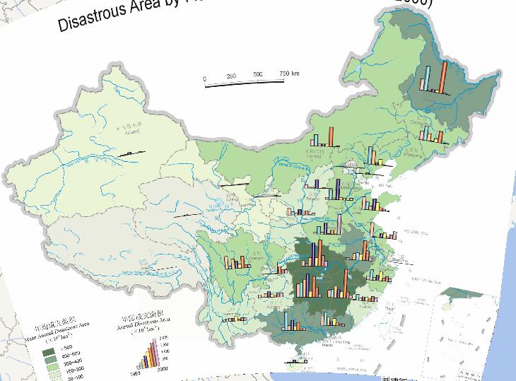 The flood inundated area of China online map (1993-1993)