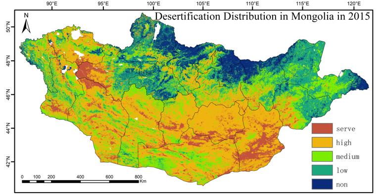 Dataset of Desertification Distribution in Mongolia in 2015 and 2020