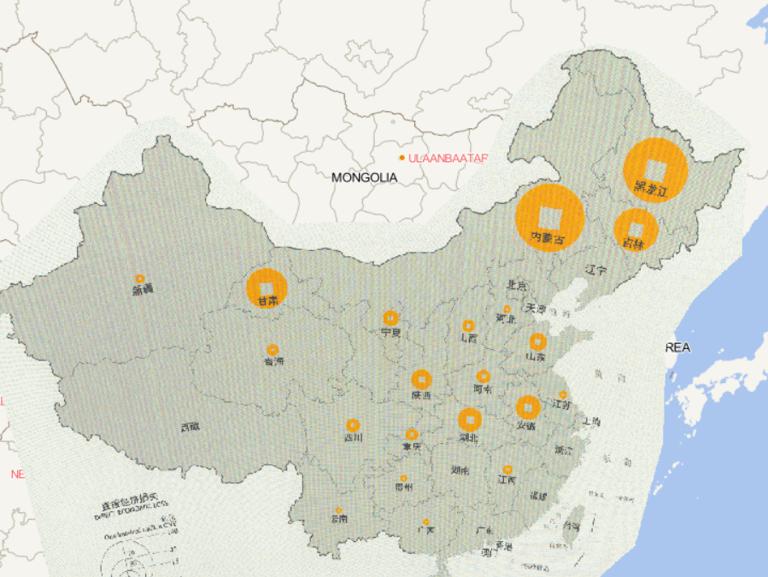 Online map of provincial direct economic loss by drought in China in 2016