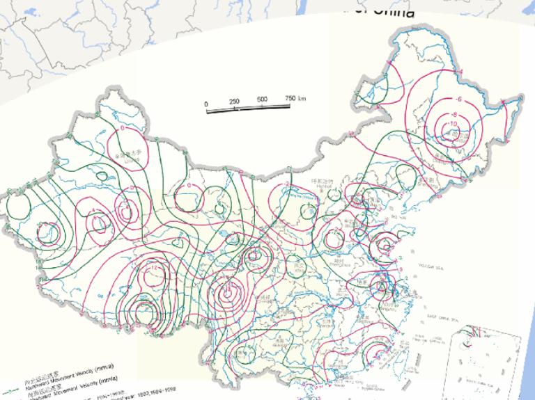Online map of land horizontal motion speed  in China