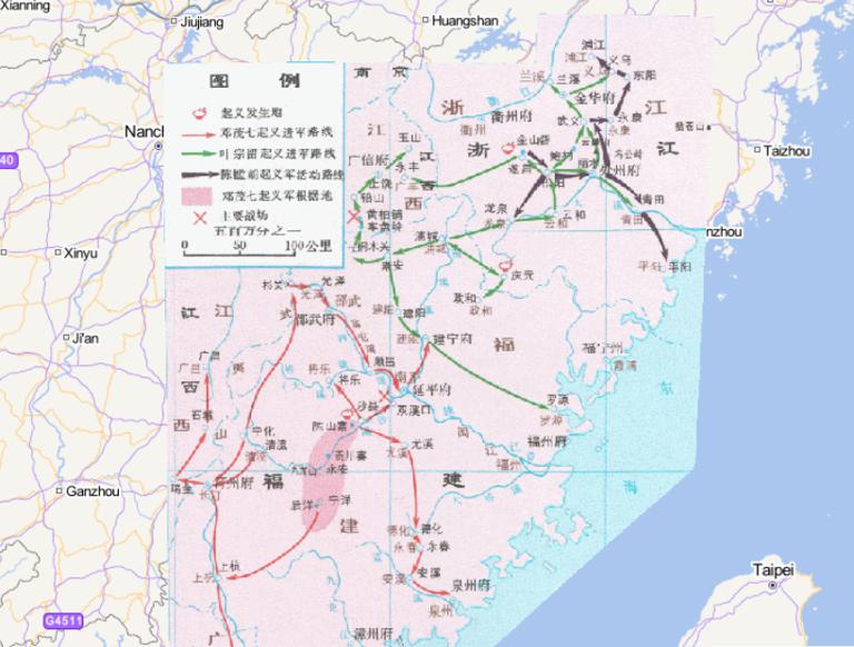 Online historical map of the Miner and Peasant Uprisings (1436-1449) in Fujian and Zhejiang during the Ming Zhengtong period in China