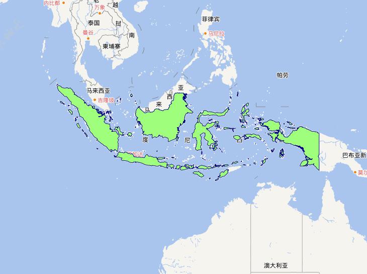 Online map of Indonesian level 0 administrative boundaries