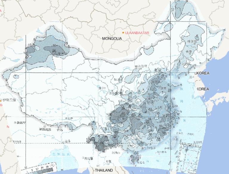 Online map of average winter fog days in China from 1981 to 2010