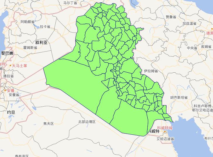 Online map of Iraqi level 2 administrative boundaries