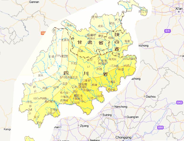 Online map of autumn average temperature distribution in Wenchuan disaster area in China