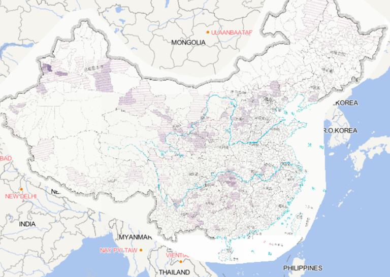 Online map of low temperature freezing and snow disaster distribution  in China in 2014