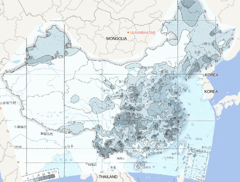 Online map of average autumn fog days in China from 1981 to 2010