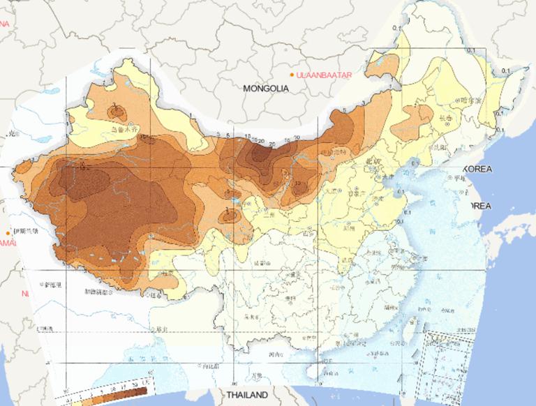 Online map of average annual sandstorm days in China from 1981 to 2010
