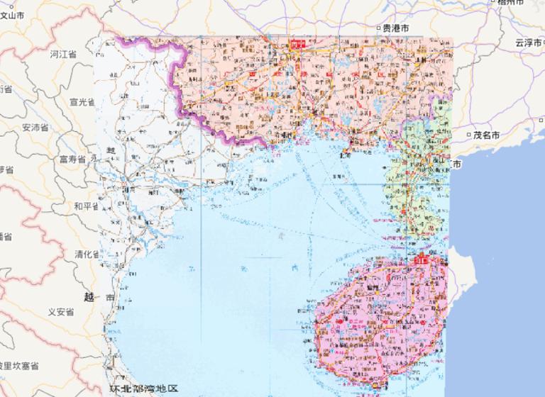 Online map of Beibu Gulf area in China