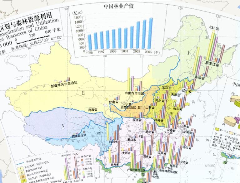 Online map of Forestry Division and Utilization of Forest Resources in China (1: 32 million)