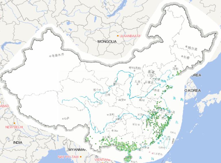 Online map of frequency distribution of typhoon disasters in China in 2014