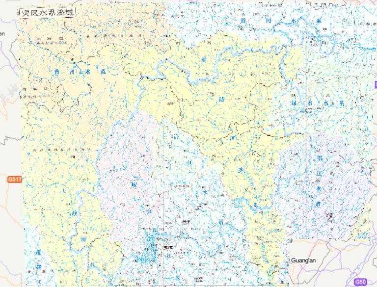 Online map of water system and watershed in Wenchuan disaster area in China