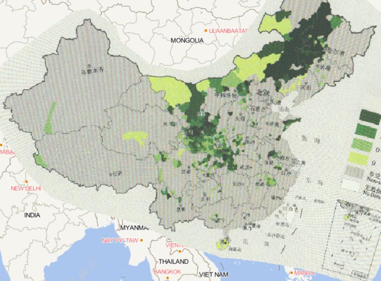 Online map of drought affected crops by county in China in 2016