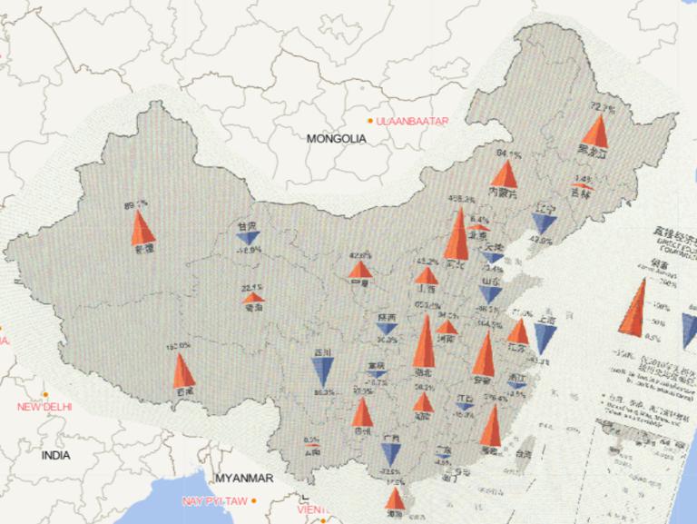 Online map of comparison of provincial direct economic loss in 2016 to the annual mean since 2000 in China