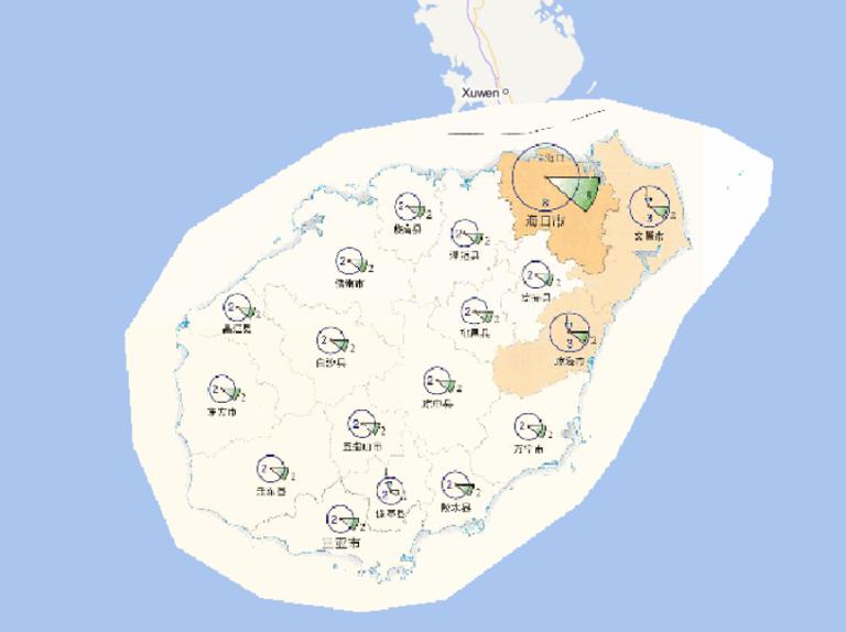 Online map of disaster frequency distribution by disaster type in Hainan Province in 2014