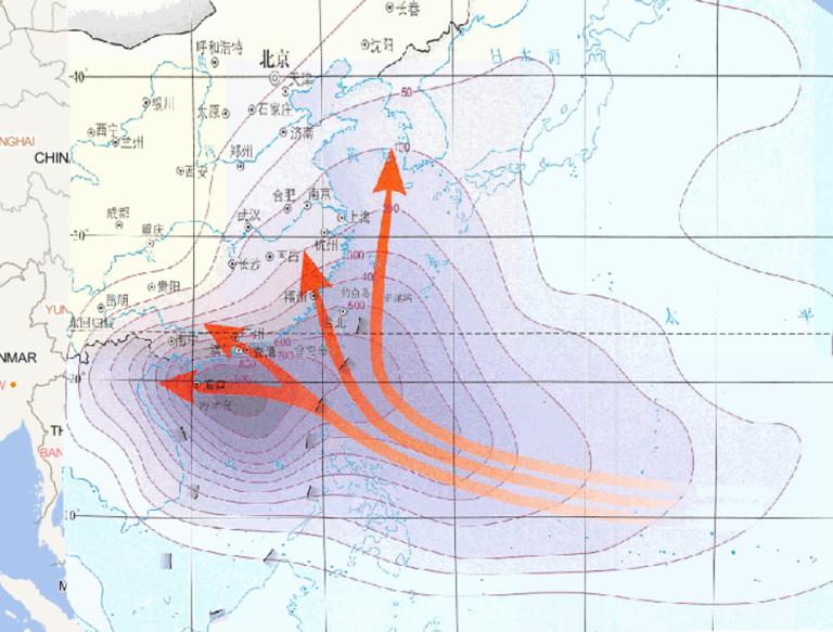 Online map of typhoon frequency and main path affecting China from 1981 to 2010