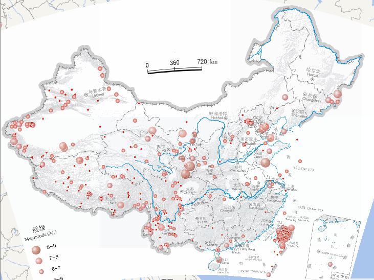 Epicentral online distribution map of the Chinese earthquake (2300 BC-AD 2000, July, magnitude 4 or above)