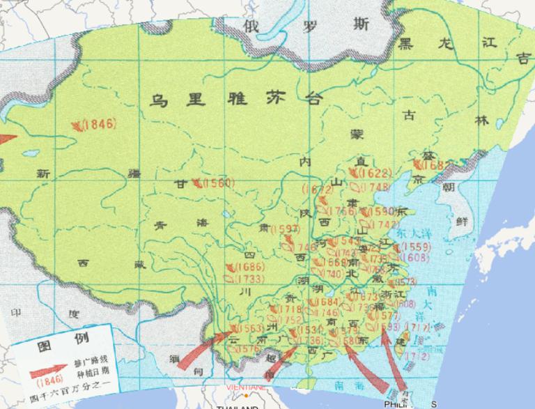 Online historical map of maize and sweet potato planting in early Qing Dynasty