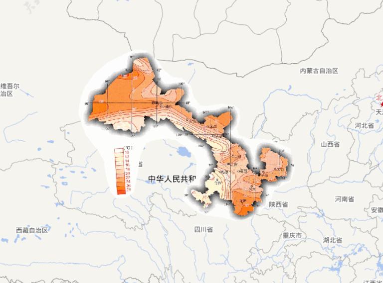 Online map of July average temperature in Gansu Province, China