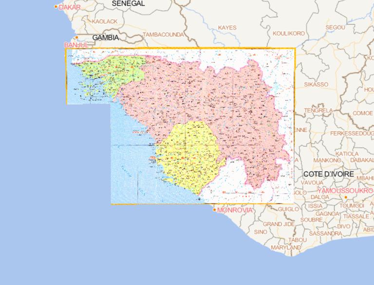 Online map of Guinea-Bissau, Guinea, Sierra Leone