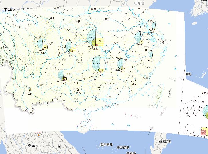 Flood-hit population online map in July 1st to 8th,2010 during the early July's flood disaster period in South China