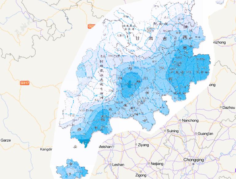 Online map of average precipitation distribution in Wenchuan disaster area in China