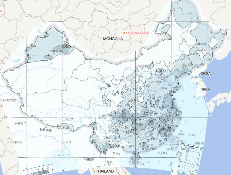 Online map of average spring fog days in China from 1981 to 2010