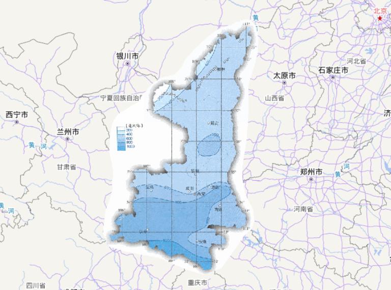 Online map of annual precipitation in Shaanxi Province, China