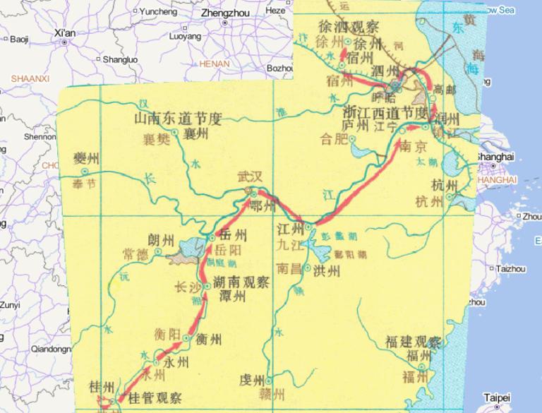 Online map of the northward route of Pang Xun uprising in Tang Dynasty, China (July 868-October 869)