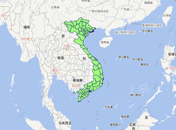 Online map of level 2 administrative boundaries in Vietnamese