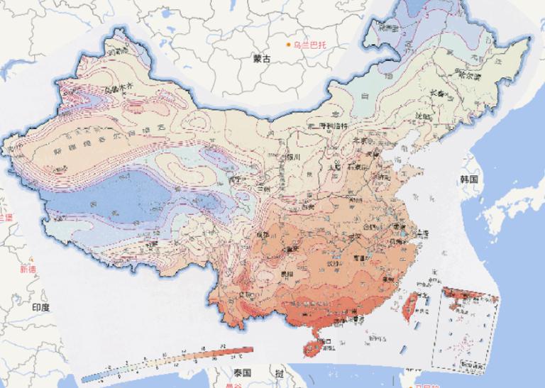 Online map of annual average temperature in China