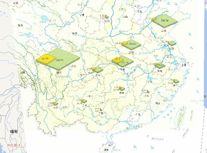 Crop losses online map in July 14th to 22nd,2010 during the mid and late July's flood disaster period in South China