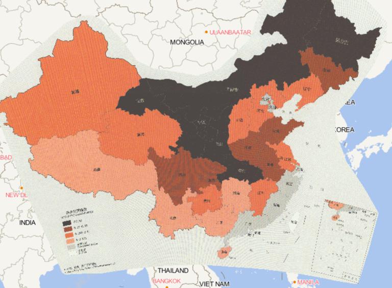 Online map of provincial integrated disaster index for drought in China in 2016