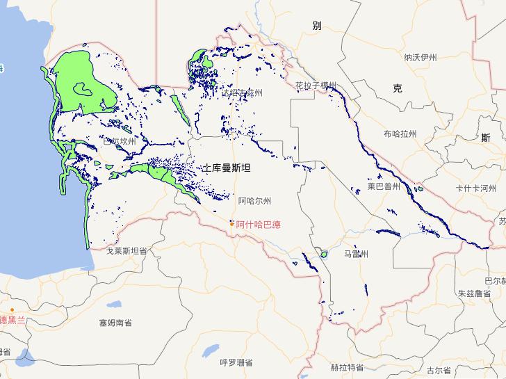 Online map of Turkmenistan waters area