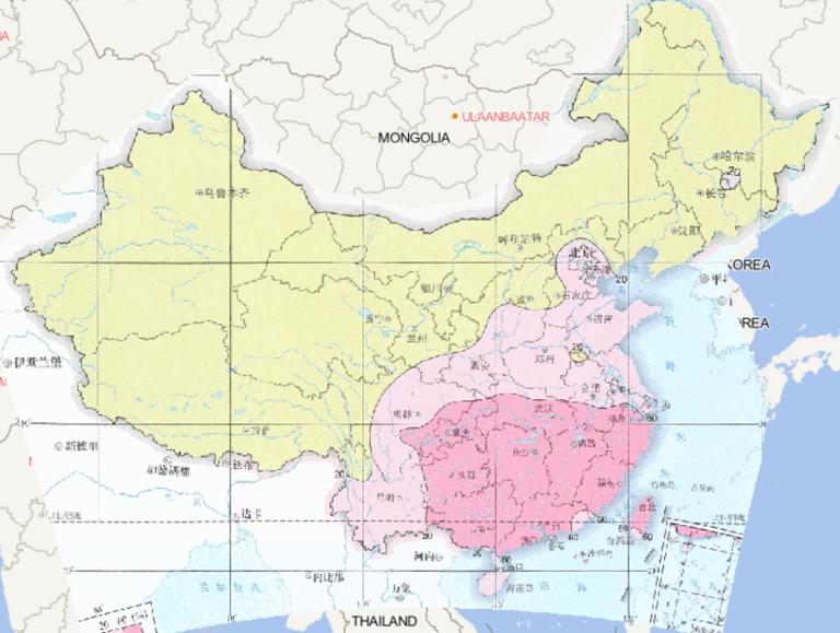 Online map of winter acid rain frequency in China from 1992 to 2015