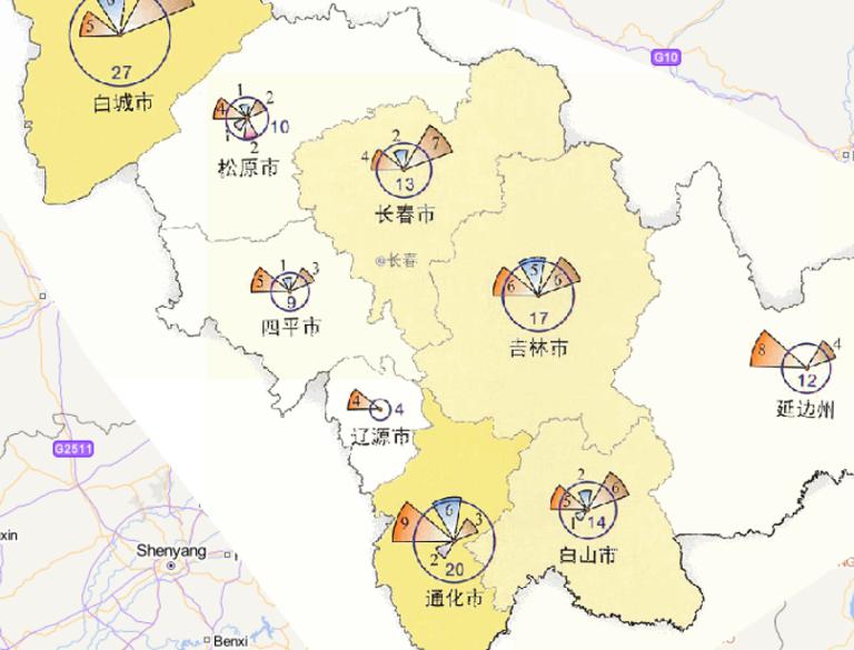 Online map of disaster frequency distribution by disaster type in Jilin Province in 2014