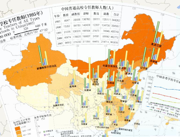 All kinds of schools Chinese full-time teachers (1995) online map
