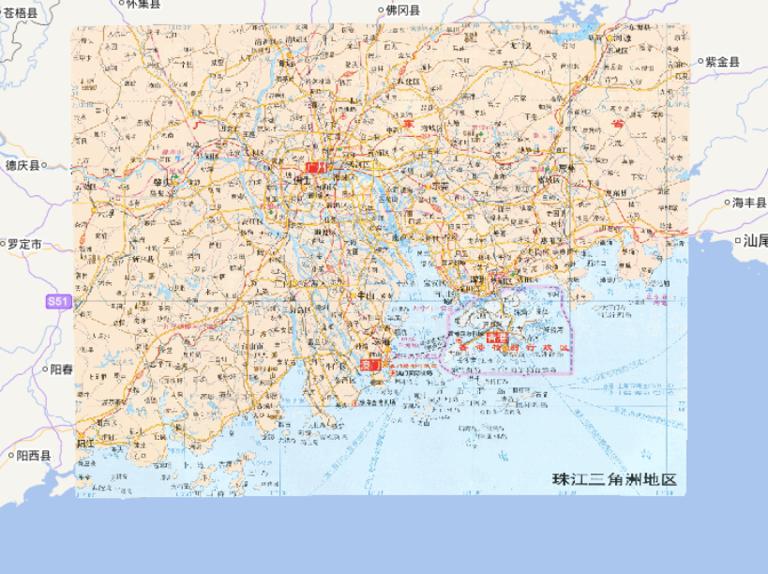Online map of the Pearl River Delta region in China