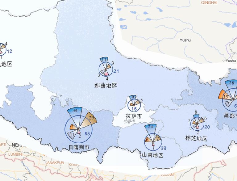 Online map of disaster frequency distribution by disaster type in Tibet Autonomous Region in 2014