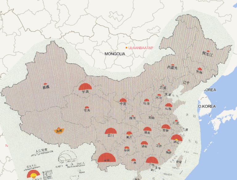 Online map of freeze and snow hazard affected population by province in China in 2016