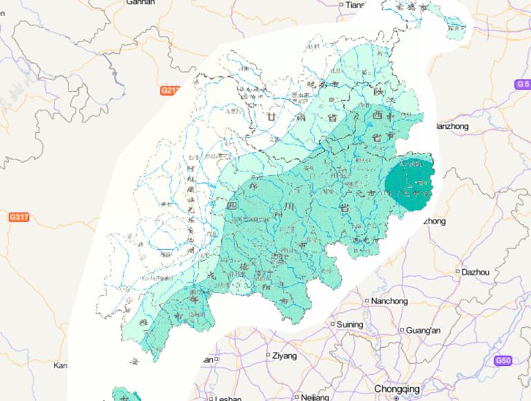 Online map of annual heavy rain days distribution (daily precipitation ≥ 25mm) in Wenchuan disaster area in China