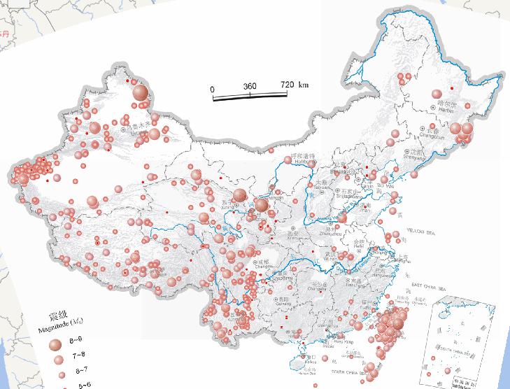 Online map of epicenter distribution of earthquakes in China (magnitude 4 and above, 1911-1949)