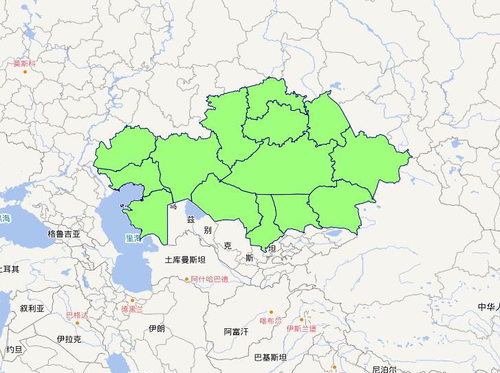 Online map of Kazakhstan level 1 administrative boundaries