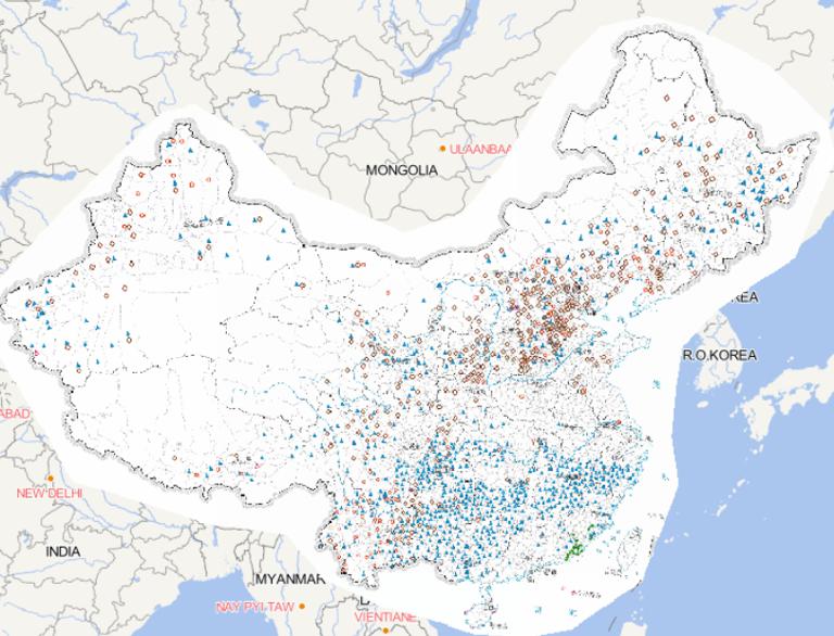 Online map of China's June disaster distribution in 2014