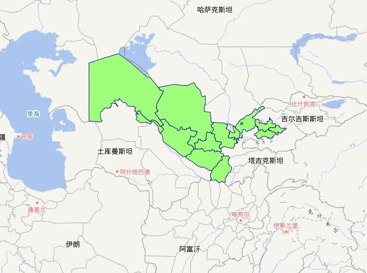 Online map of Uzbekistan level 1 administrative boundaries